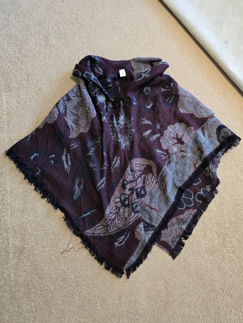 Floral Poncho in Burgundy and Gray